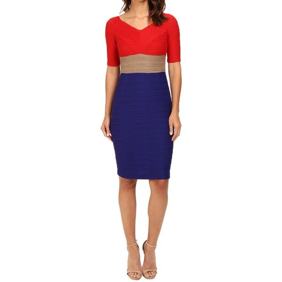 Nue by Shani Colorblock Bodycon Dress Red/Indigo - Picture 3 of 8